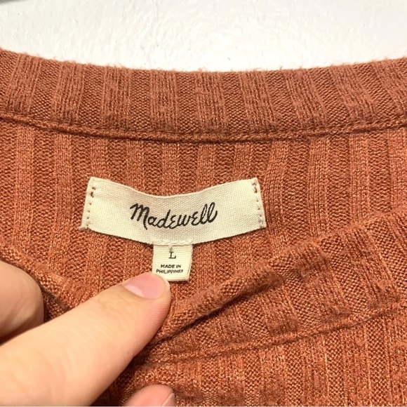 Madewell Brushed Rib Pleat-Sleeve Top Rust Orange 3/4 Sleeve Sweater size Large - Picture 5 of 10